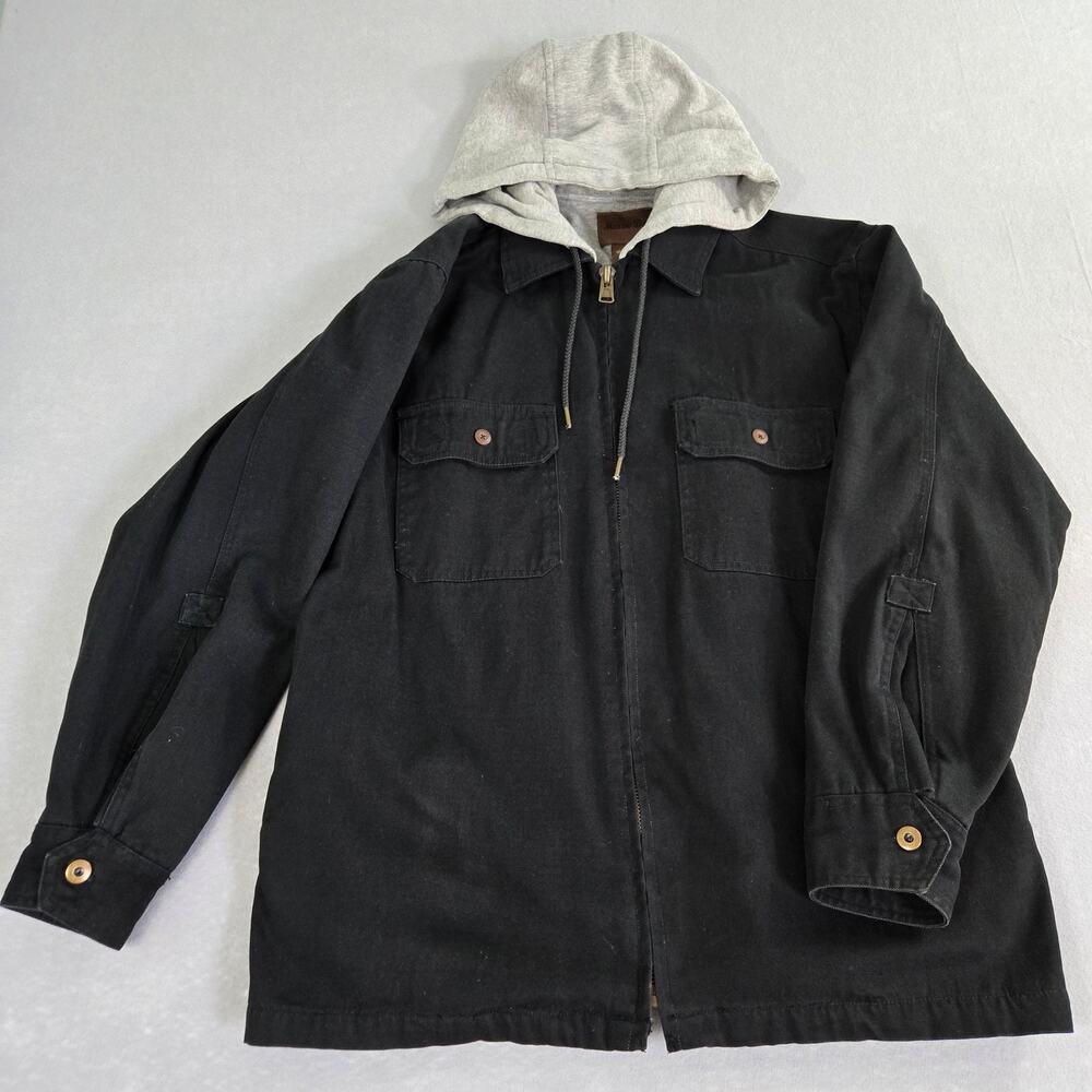 MARINO BAY Hooded Barn Chore Jacket Sz M (38/40) Black/Gray Sweatshirt Lined